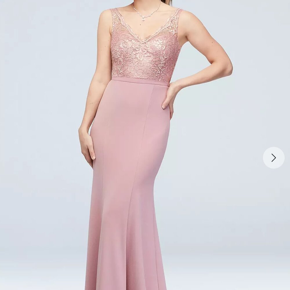 David's Bridal Lace and Stretch Crepe V-Neck Bridesmaid Dress